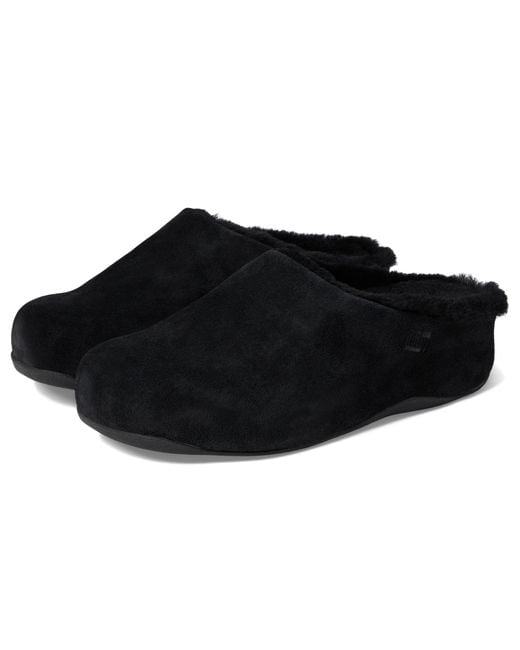 Fitflop Shuv Shearling-lined Suede Clogs in Black | Lyst