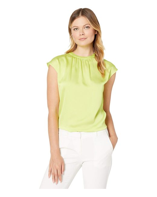 Download Vince Camuto Extend Shoulder Hammer Satin Mock Neck Blouse in White - Lyst