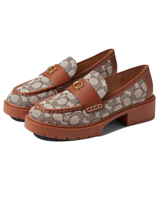 COACH Brown Leah Textured Jacquard Loafer Shoes Cocoa/Burnished Amber 5 B