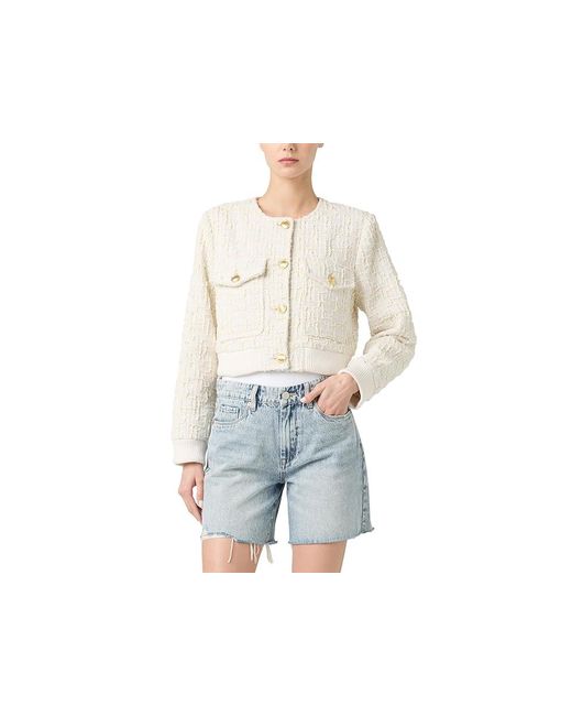 Blank NYC White Woven Bomber Jacket With Buttons Jacket, Polyester