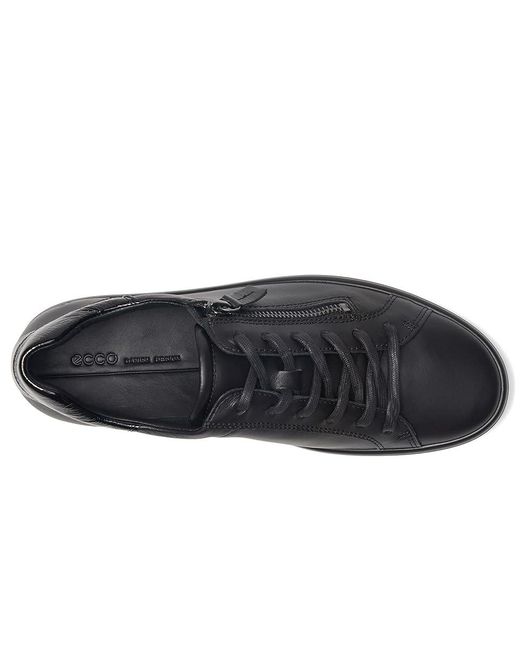 Ecco Black Soft 7 Side Zip Lace Sneakers Shoes, Leather