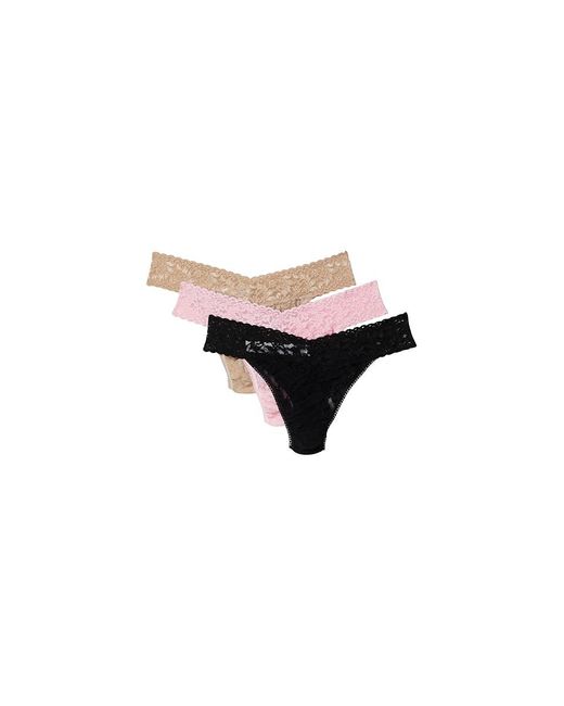Hanky Panky Black 3-Pack Original Rise Thong Underwear/Chai/Bliss, Cotton/Lace/Nylon