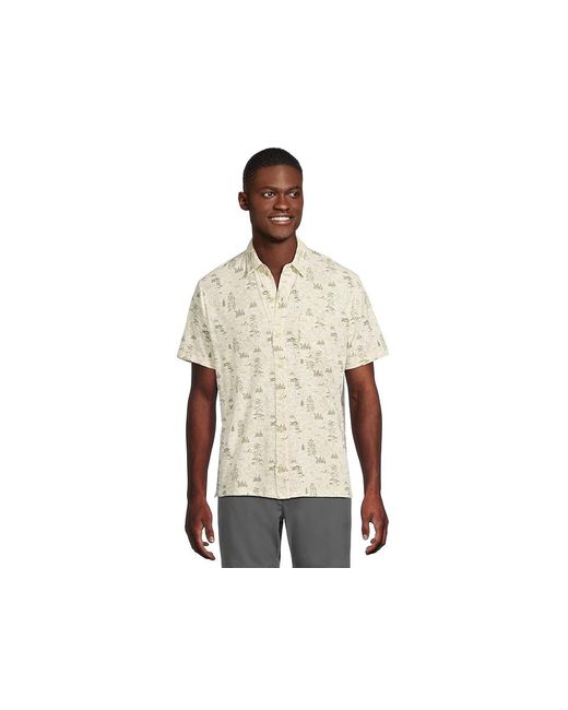 L.L. Bean Black Lakewashed Performance Button Front Shirt Short Sleeve Traditional Fit Print T Shirt for men