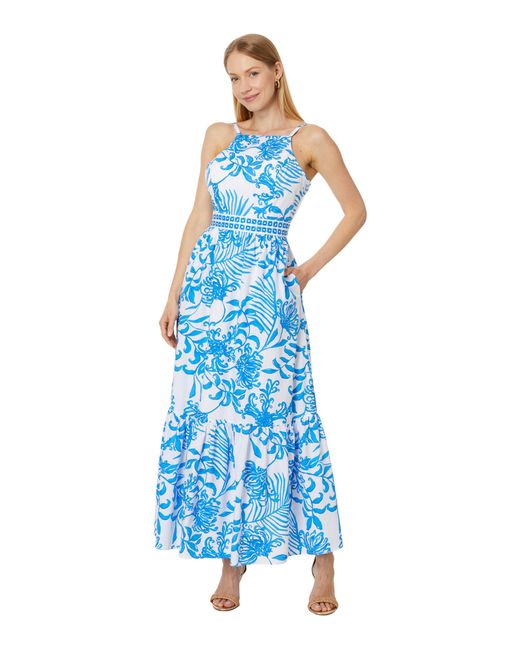 Lilly Pulitzer Blue Charlese Cotton Halter Maxi