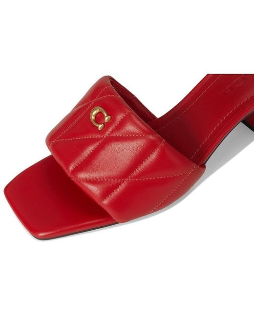 COACH Red Holly Block Heel Sandals With Quilting Dress Sandals, Leather