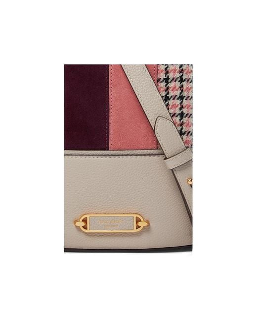Kate Spade Red Gramercy Racing Stripe Plaid Twill Fabric Medium Bucket Bag (Mushroom Multi) Handbags