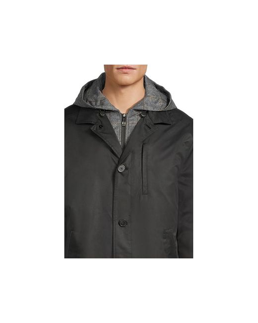 Johnston & Murphy Black Upton Water-Resistant Raincoat With Removable Liner Jacket/Taupe Plaid, Polyester for men