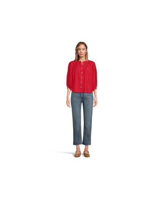Madewell Shirred Crewneck Button-Up Top Clothing Xl 14-16) Cotton/Viscose