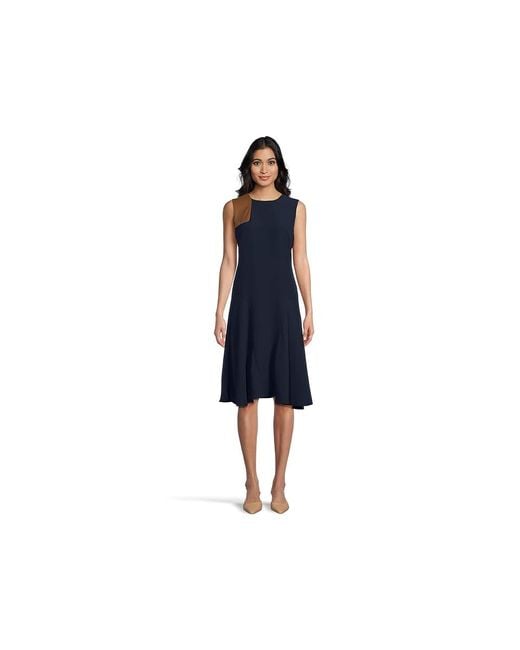 Ralph Lauren Black Faux-Leather-Trim Georgette Dress Dress Lauren/Cuoio, Polyester