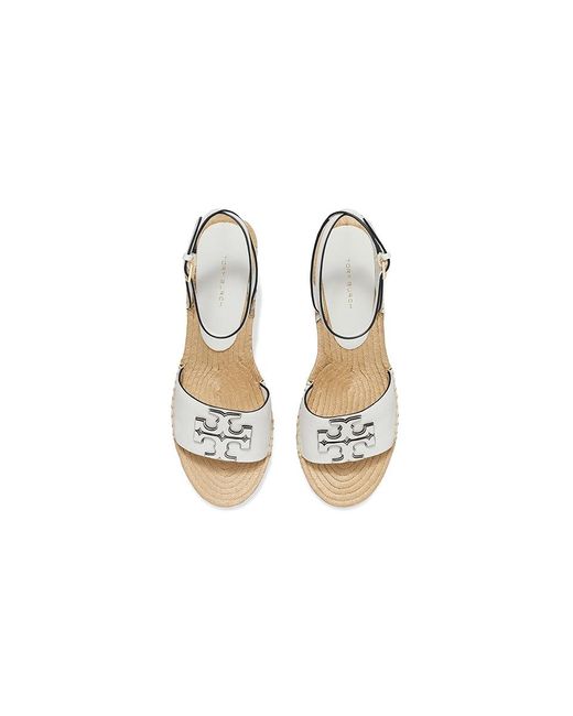 Tory Burch Metallic 50 Mm Ines Wedge Espadrille (Gardenia) Sandals