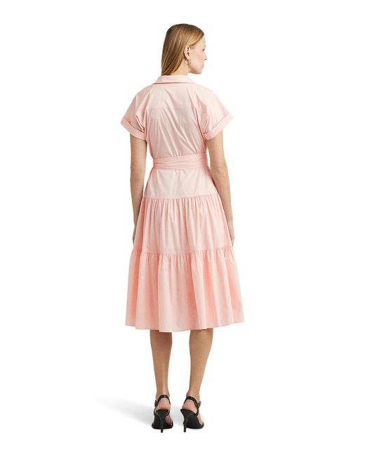 Lauren by Ralph Lauren Pink Belted Cotton-blend Tiered Dress