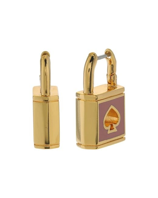 Kate Spade Lock And Spade Enamel Huggies Earrings in Pink Lyst