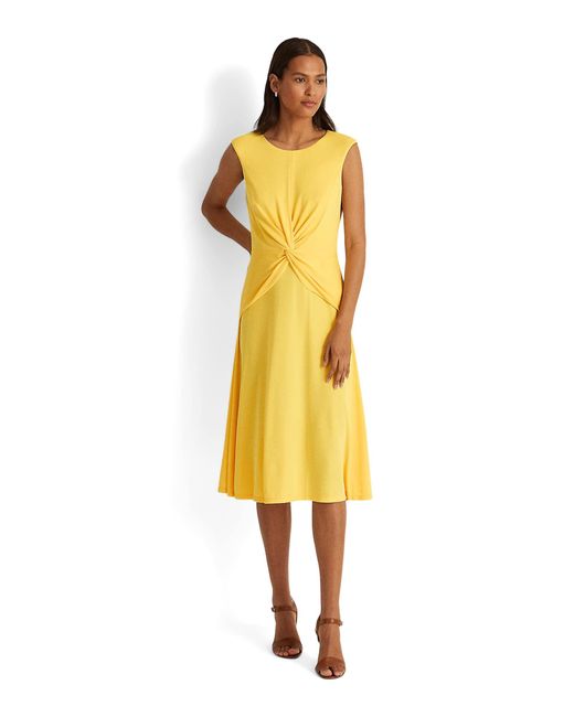 Lauren by Ralph Lauren Synthetic Twist Front Jersey Dress in Yellow Lyst