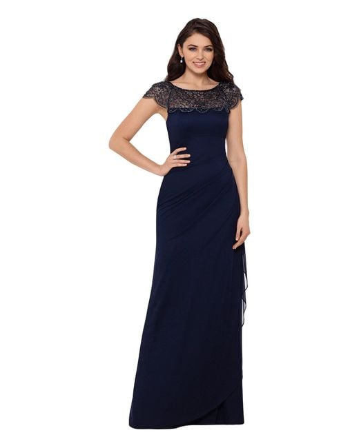 Xscape Synthetic Long Sheer Matte Jersey With Bead Top in Blue Lyst