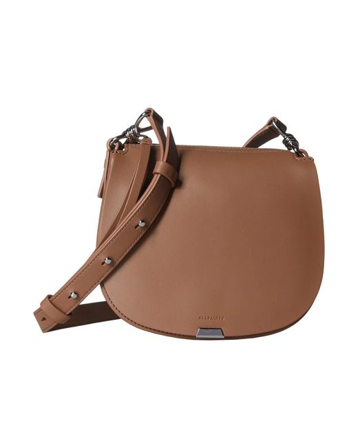 AllSaints Leather Captain Small Round Crossbody in Chocolate Brown (Brown) - Save 9% - Lyst