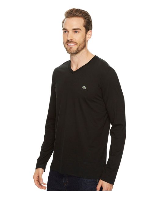 Lacoste Black Long Sleeve Pima Jersey V-neck T-shirt for men