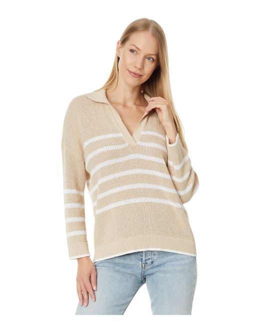 Lilla P Natural Textured Stripe Polo Sweater