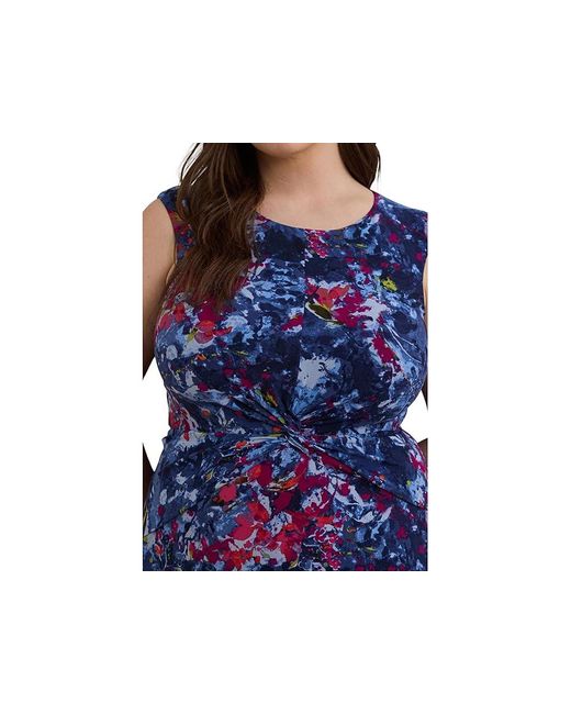 Ralph Lauren Blue Plus Size Print Twist-Front Jersey Dress Dress, Elastane/Polyester