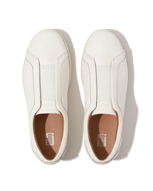 Fitflop White Rally Elastic Tumbled-leather Slip-on Sneakers