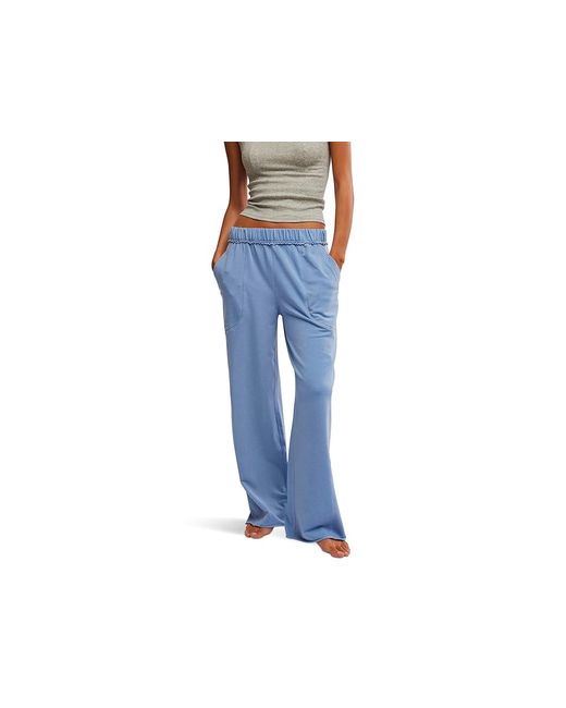 Free People Blue Dont Wait Up Lounge Pants Pajama Sets, Cotton/Polyester