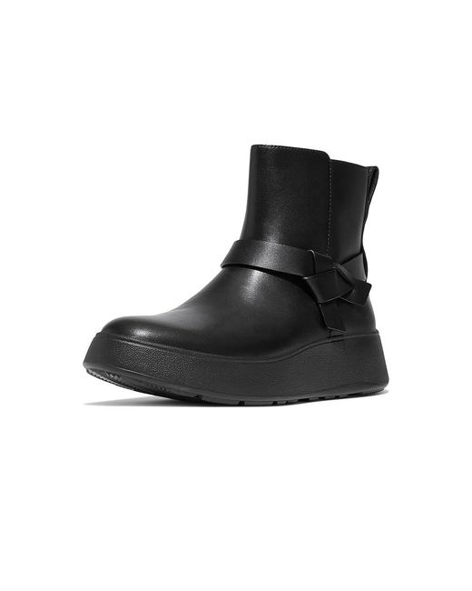 Fitflop Black F-Mode Folded-Knot Leather Flatform Short Boots Boots 9 M (B) Leather/Rubber