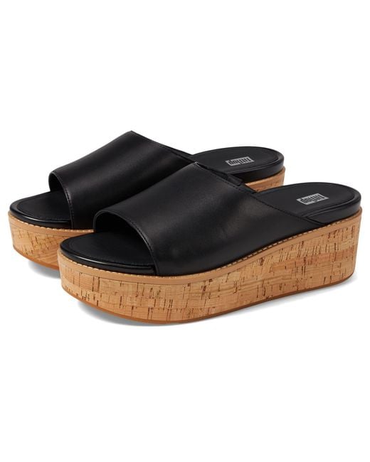 Fitflop Eloise Corkwrap Leather Wedge Slides in Black Lyst
