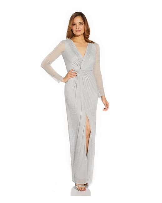 Adrianna Papell Long Sleeve Metallic Mesh Long Mother-of-the-bride Gown ...