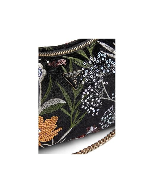 Guess Black Zalina Top Zip Shoulder Bag Handbags, Polyester/Velvet