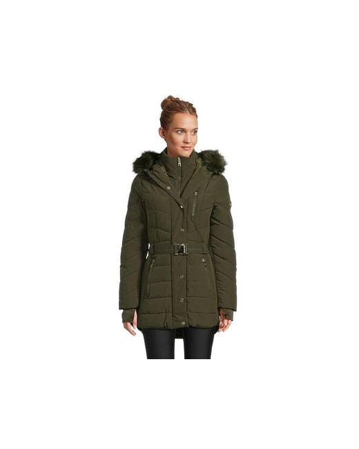 MICHAEL Michael Kors Green Chevron W/ Belt A421509B74 Coat, Polyester