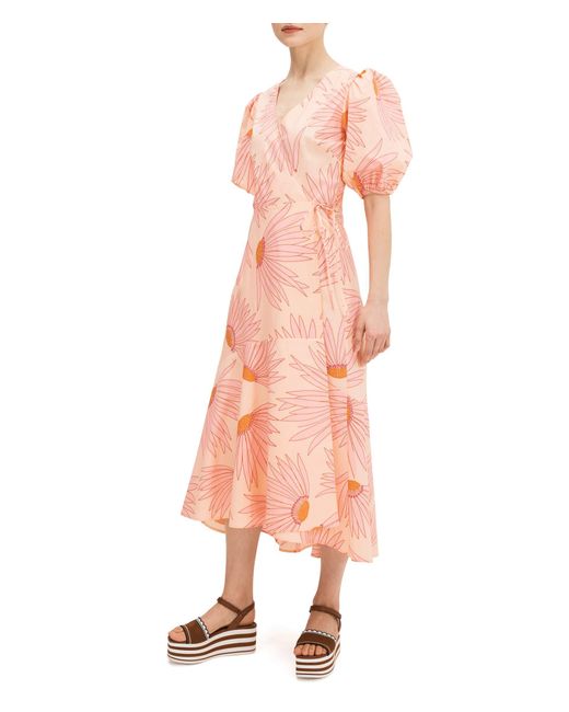 Kate Spade Cotton Falling Flower Wrap Dress in Orange - Lyst