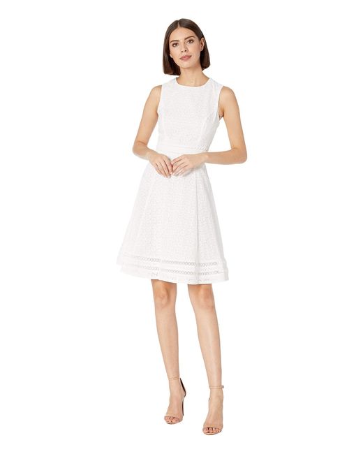 Calvin Klein White Cotton Eyelet A-line Dress