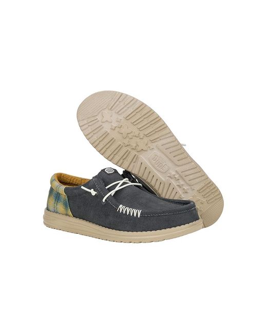 HeyDude Black Wally Funk Waffle Lace-Up Boots, Canvas for men