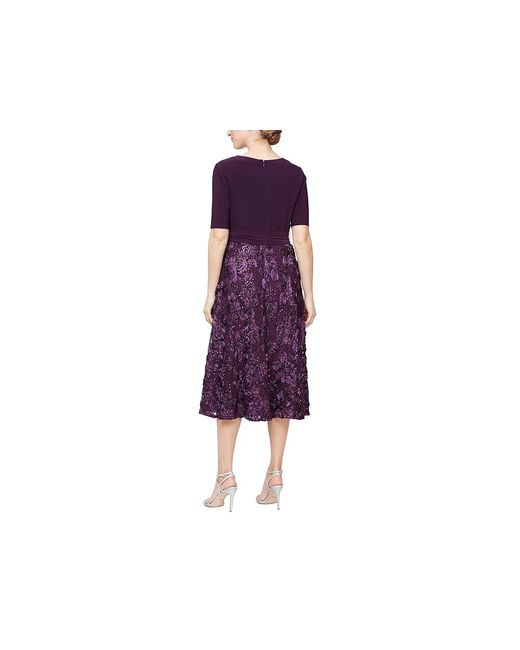 Alex Evenings Plus Size Tea Length Dress with Rosette Detail Vestito