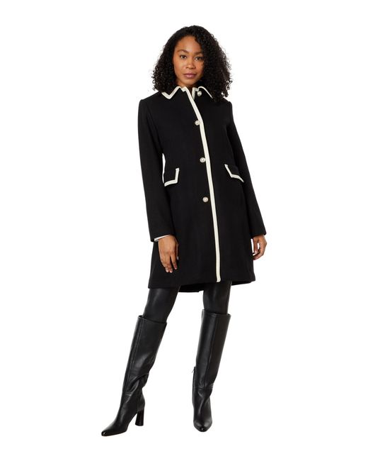 Kate Spade Black Single-breasted Wool Coat With Color-block