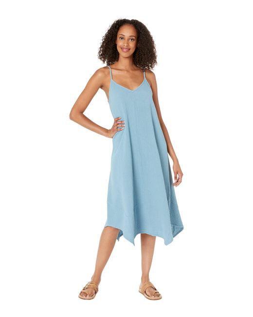 bobi Los Angeles Cotton Beach Gauze Handkerchief Maxi Dress in Blue | Lyst