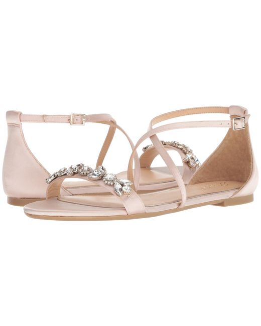 Badgley Mischka Satin Tessy Embellished Sandal - Save 80% | Lyst