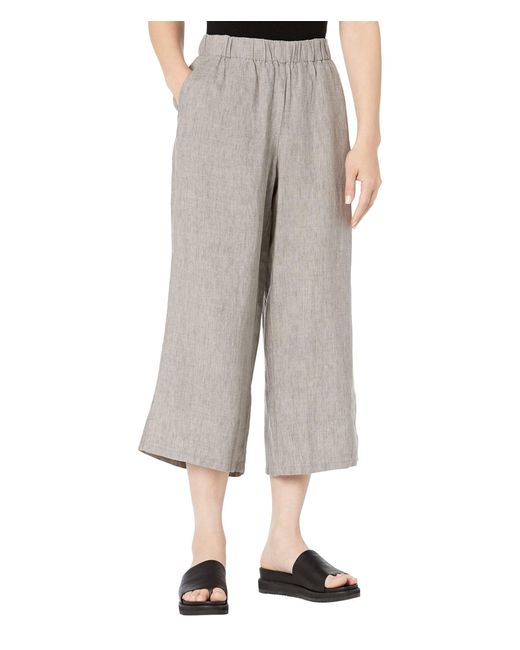 Eileen Fisher Petite Wide Leg Cropped Pants In Washed Organic Linen ...