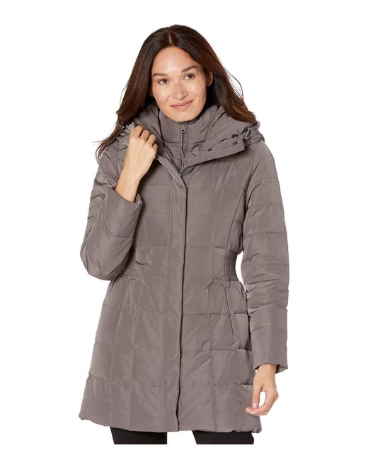 Cole Haan Down Coat With Bib Front And Dramatic Hood in Brown | Lyst