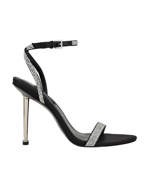 Nine West Black Reina Rhinestone ( Satin) Sandals