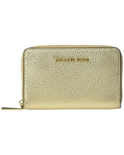 MICHAEL Michael Kors Leather Jet Set Small Zip Around Card Case in Gold ...