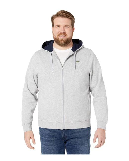 Lacoste White Full Zip Hoodie Fleece Sweatshirt for men