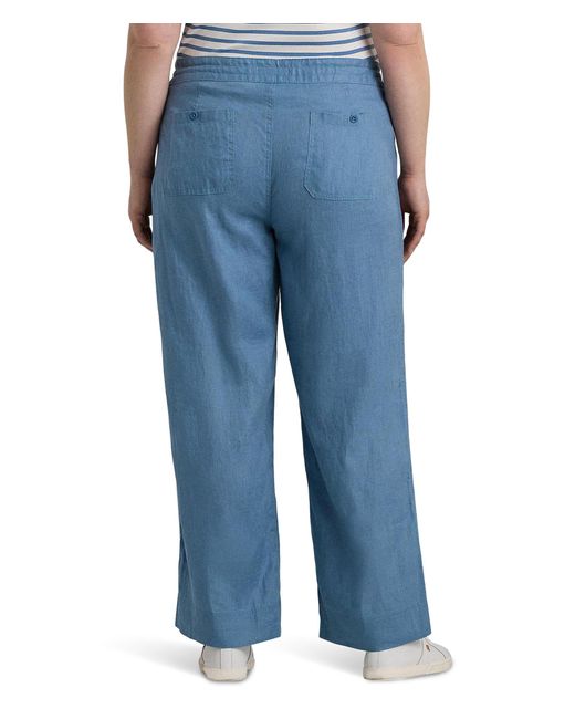 Lauren by Ralph Lauren Blue Plus-size Linen Wide-leg Pant