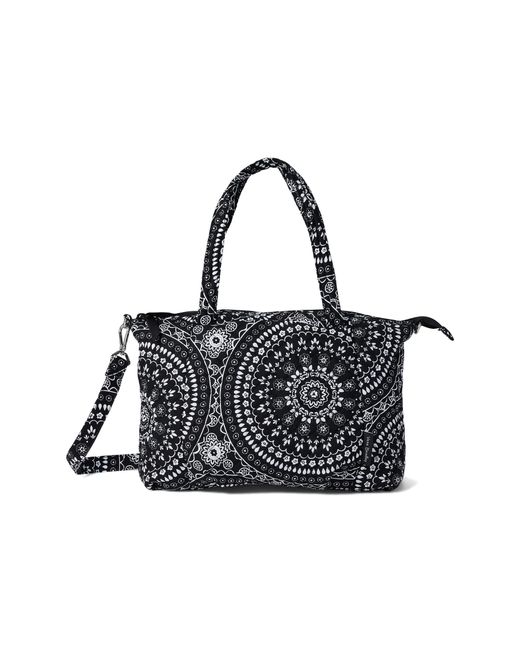 Vera Bradley Cotton Pleated Multi Strap Shoulder Satchel Purse in Black