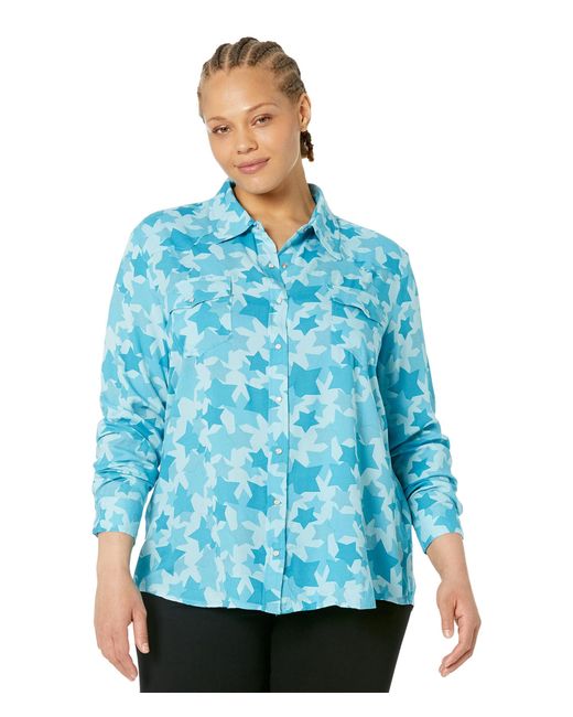 Roper Synthetic Plus Size Rodeo Star Printed Rayon Western Blouse W/ Snaps  in Blue | Lyst