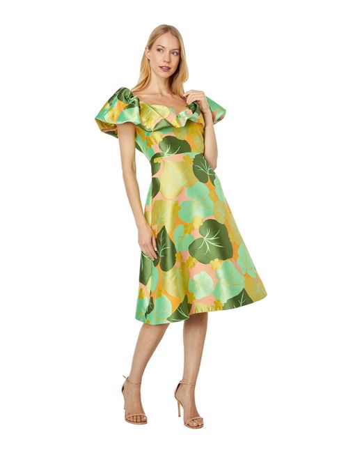 Kate Spade Synthetic Cucumber Floral Flounce Dress in Yellow Lyst