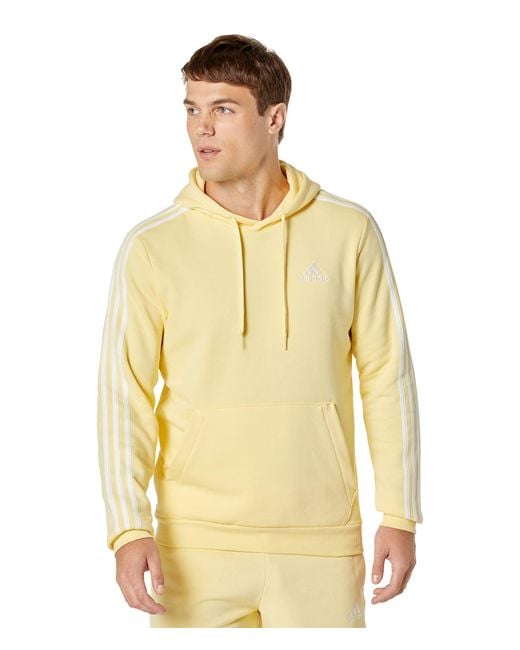 adidas Essentials Fleece 3-stripes Pullover Hoodie in Yellow for Men | Lyst
