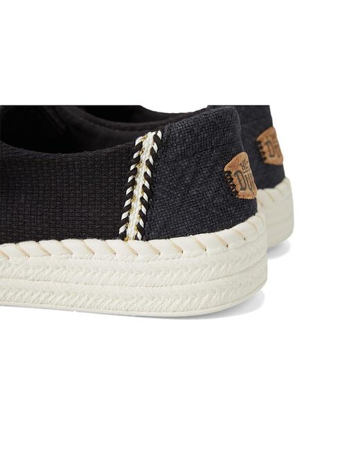 HeyDude Black Wendy Espadrille Woven Flat Shoes, Cotton