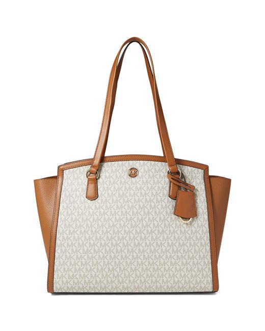 MICHAEL Michael Kors Leather Chantal Large Top Zip Tote in Beige (White ...