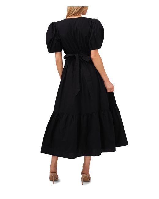 Cece Black Cotton Poplin Short Puff Sleeve Maxi Dress