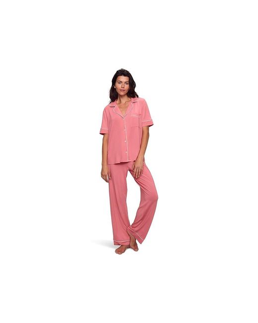 Eberjey Red Gisele Short Sleeve Pant Pj Set Pajama Sets, Tencel/Spandex/Modal